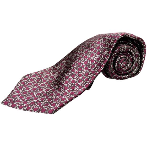 Luca Franzini Tie Rack Necktie Mens Burgundy Silk Geo Chain Link Business Formal - Picture 4 of 7